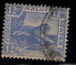 Malay Federated  States Scott Used 12c Blue Tiger stamp wmk 4