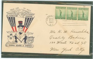 US 899 1940 1c National defense (Statue of Liberty)strip of three on an addressed first day cover with a Burroughs cachet.