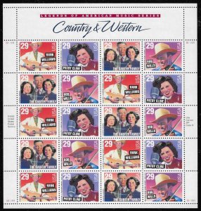 Sc 2771-74 (2774a)   29¢  Country & Western Stars Pane of 20 - MNH