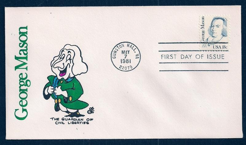 UNITED STATES FDC 18¢ George Mason 1981 Ellis H-P