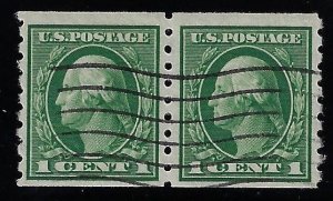 Scott #412 - $120.00 – VF-used – Neat wavy machine cancellation. Desirable pair!