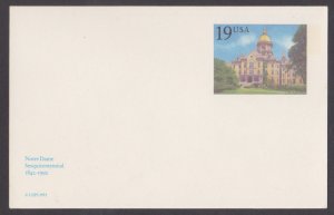 UNITED STATES USA - 1991 19c NOTRE DAME SESQUICENTENNIAL POSTCARD - MINT