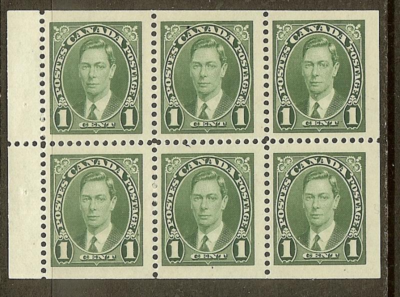 Canada, Scott #231b, 1c King George VI, Booklet Pane of 6, MLH