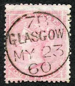 SG66 4d Rose Wmk Large Garter cancelled with a SUPERB Glasgow CDS