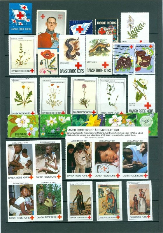 Denmark. Poster Stamp Lot, Collection 1960-2000s. Danish Red Cross.