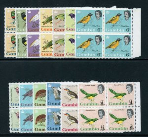 Gambia 1963 QEII Birds set complete in blocks of four MNH. SG 193-205 Sc 175-187