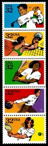 1995 Recreational Sports Strip of 5 32c Postage Stamps, Sc# 2961-2965, MNH, OG