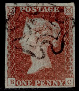 GB QV SG8, 1d red-brown BLACK MX PLATE 22, FINE USED. Cat £60. BC
