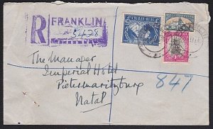 SOUTH AFRICA 1948 Registered cover ex FRANKLIN - mixed franking............B4098