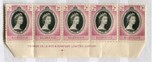 BASUTOLAND; 1953 early QEII Coronation issue MINT Inscription STRIP of 5