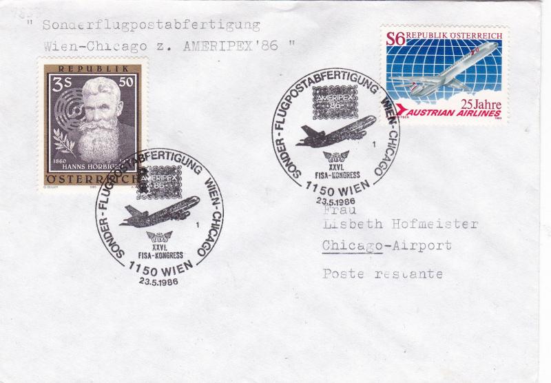 Austria 1986 Greetings Flight Ameripex 86 Wien-Chicago Cover VGC