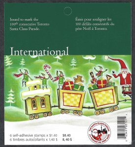 Canada #2071a $1.40 Santa in Train (2004). Pane of 6 stamps. MNH