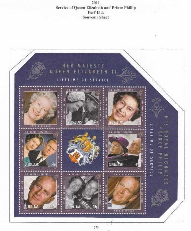 GIBRALTAR #1273 VF-MLH/MH SERVICE QUEEN ELIZABETH II AND PRINCE PHILLIP S/SHEET