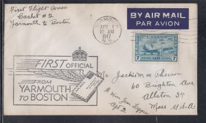 Canada FFC - Apr 1947 Yarmouth, NS to Boston,  Mass