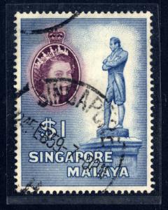 Singapore Malaya 1955 QEII $1 Sc40 USED FINE Nice Cancel