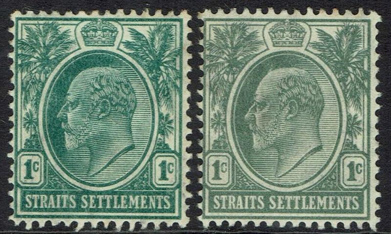 STRAITS SETTLEMENTS 1904 KEVII 1C BOTH SHADES WMK MULTI CROWN CA 