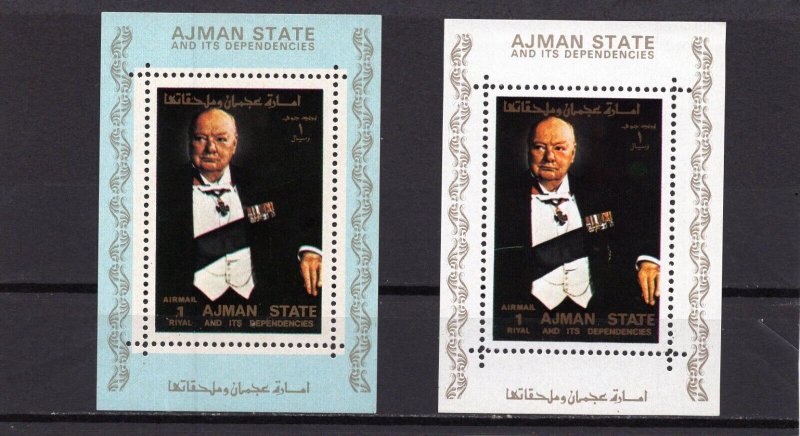 AJMAN 1973 FAMOUS PEOPLE/WINSTON CHURCHILL SET OF 2 DELUXE S/S PERF. MNH