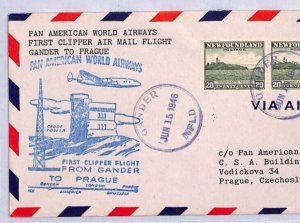 Canada NEWFOUNDLAND Air Mail PAN-AM CLIPPER *Prague* FIRST FLIGHT 1946 Cover YN6