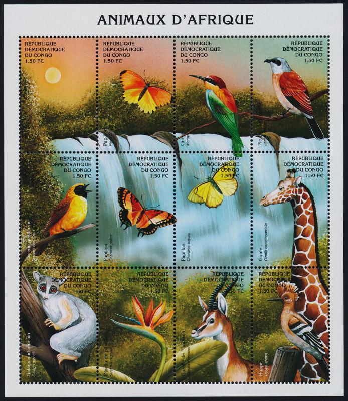 Congo DR 1513 MNH Animals, Birds, Flowers, Butterfly, Giraffe