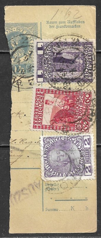 AUSTRIA CZECH 1908 3 Stamp BRNO Parcel Receipt Card Half Sc 111,122,124