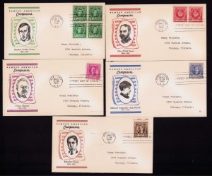 879-883 Composers, Famous Americans First Day Cover Set 1940