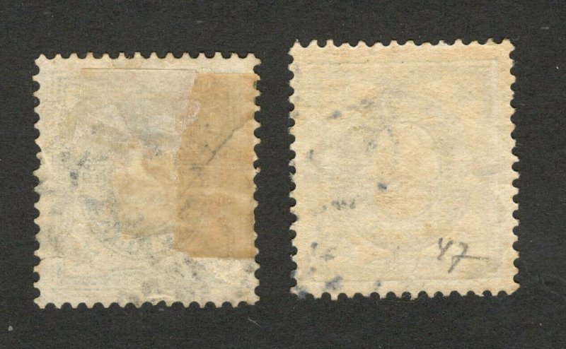 DENMARK TWO USED STAMPS 2 ore - DIFERENT COLOR