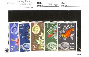 Fiji, Postage Stamp, #180, 183, 184, 186, 187 Mint Hinged, Birds Flowers