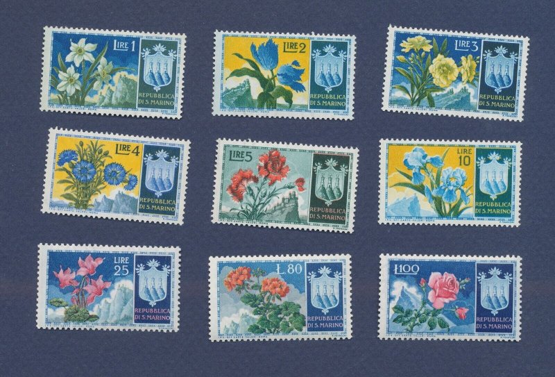 SAN MARINO - Scott 336-344 - VF MNH - flowers