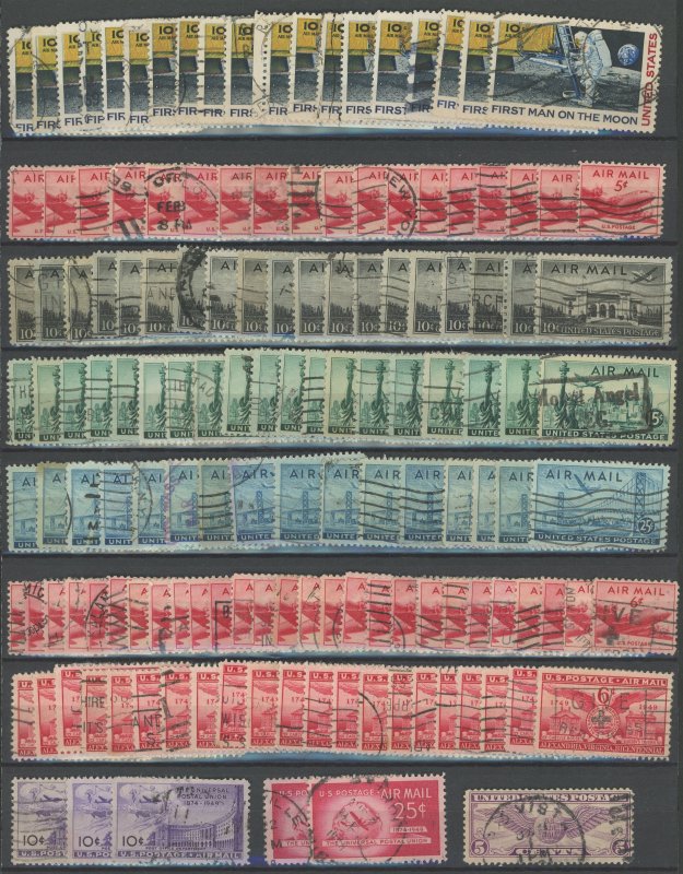 USA Airmail - Used Dealer Stock approx 1000 stamps incl C1 - C6