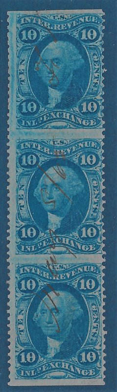 US 1862-71 Sc. #R36b vertical strip of three Cat. Val. $19.50.