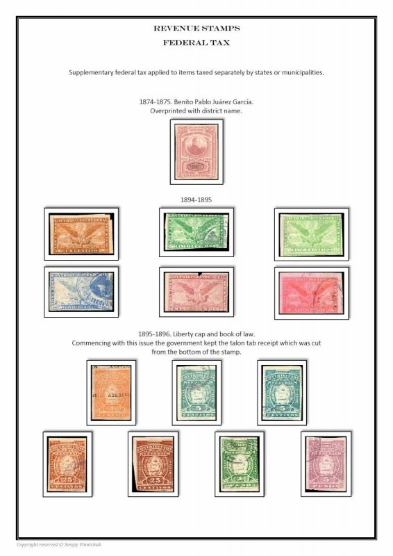 Mexico revenue stamps 1874-1898  (11 pages) 