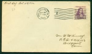 SCOTT # 724 FDC, NO CACHET, SCRIPT ADDRESS, PHILADELPHIA, PA, GREAT PRICE!