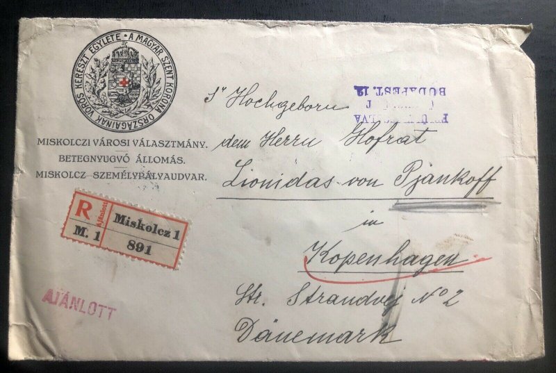 1915 Miskolc Hungary Holy Crown Organization Cover To Copenhagen Denmark