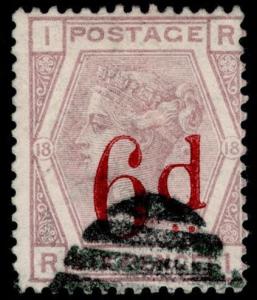 Sg162, 6d on 6d lilac plate 18, FINE used. Cat £145. RI