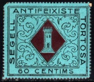 1937 Spain Civil War Local Revenue 60 Cèntims Tortosa Anti-Fascist Seal