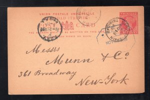 Trinidad 1898 1p carmine Victoria Postal Card to New York