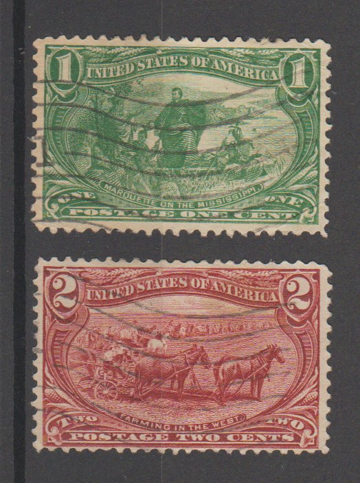 285-286 Trans Mississippi Exposition Issue, 1c Marquette, 2c Farming West, Used