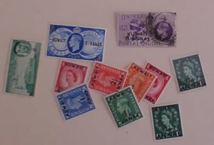 KUWAIT STAMPS 10 DIFF.   MINT LIGHT HINGED OVERPRINTS  & 1 USED