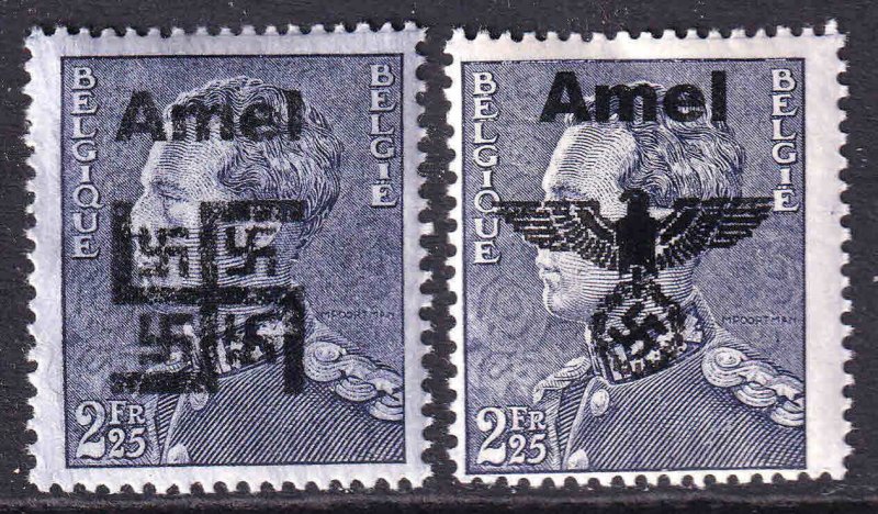 BELGIUM 297 WW2 AMEL 2 DIFFERENT OVERPRINTS OG NH U/M F/VF BEAUTIFUL GUM