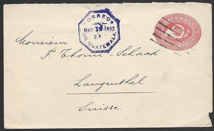 GUATEMALA 1892 10c envelope used with Switzerland..........................48948