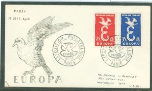 France 889-890 1958 FDC - Europa set of two on an addressed FDC with a hand-drawm Narelli cachet.