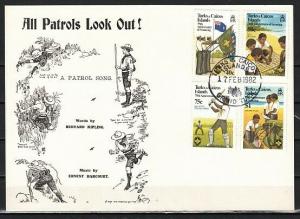 Turks & Caicos, Scott cat. 512-515. Scout Anniversary issue. First Day Cover. ^