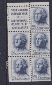 BOBPLATES #1213a Washington Booklet Pane Upper Left 27436 60% MintNH DCV=$50