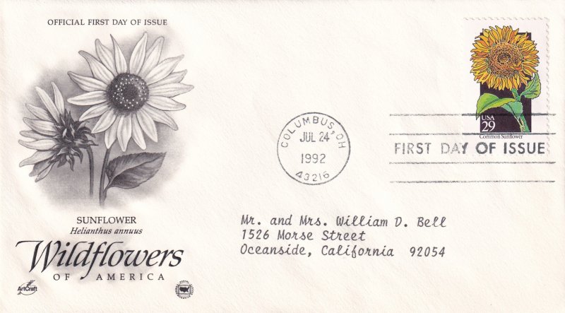 1992, Wildflowers-Sunflower, Art Craft/PCS, FDC (E11349)