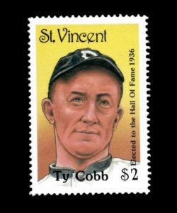 St. Vincent 1989 - Ty Cobb, Baseball Hall of Fame, MLB - Individual - MNH