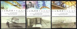 Israel 1510-1512-tab, MNH. Powered Flight, centenary, 2003. Wright Brothers.
