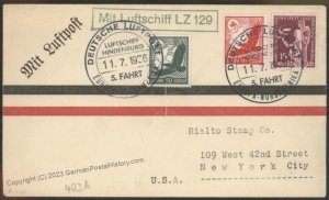 Germany 1936 Hindenburg  Zeppelin Mi28 5th NAF Cover Bordpost Beuerle Est 111085