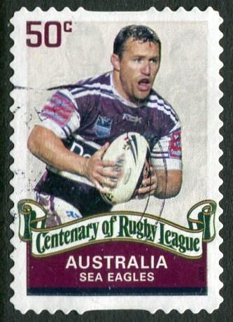 CENTENARY OF RUGBY LEAGUE 2008 - 50c SEA EAGLES - USED SELF-ADHESIVE