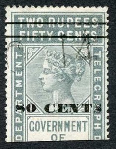 Ceylon Telegraph SGT98 80c on 2r50c Grey Variety S on Cents Defective