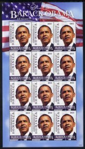 DOMINICA - 2009 - Obama Inauguration  - Perf 12v x 90c Sheet - Mint Never Hinged